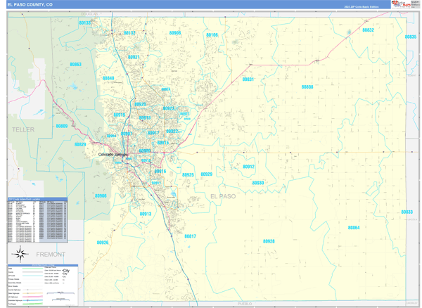 El Paso County Wall Map Basic Style